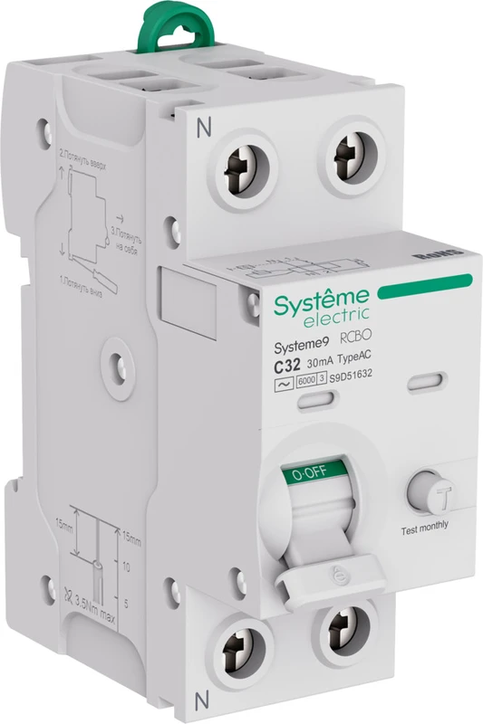 Systeme9 Авт. выкл. диф. тока (АВДТ) 1P+N C 32A 6kA 30мА Тип-AC 230В 2