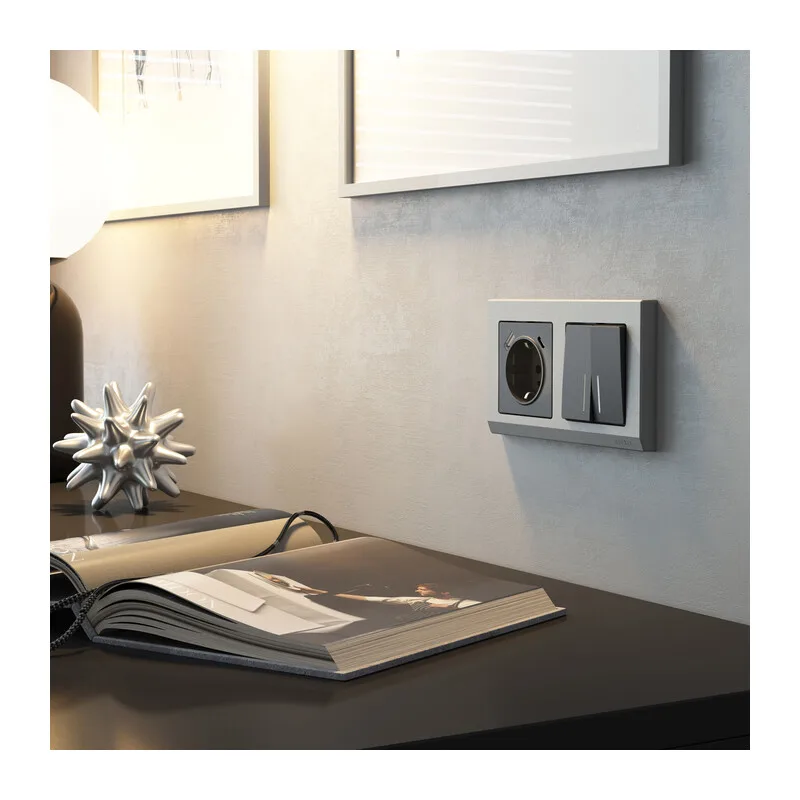 W1171764/ Розетка с заземлением, шторками и USB тип A+C  (графит матовый) 6