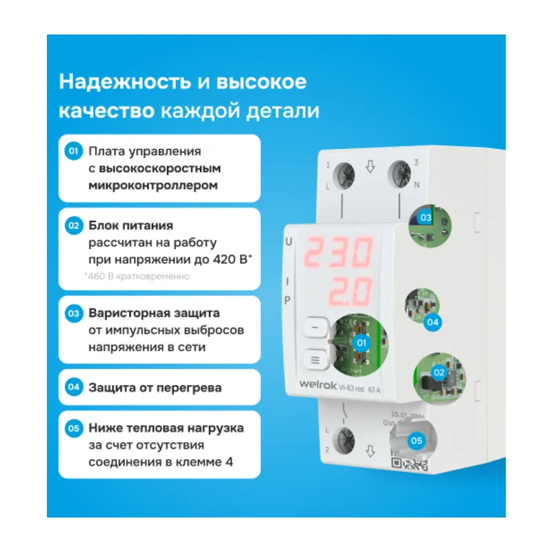 Реле напряжения с контролем тока Welrok VI red - 32 A - Реле напряжения с контролем тока Welrok VI-32 red 4