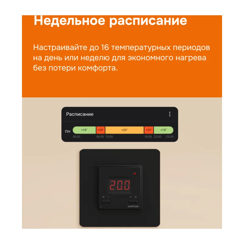 Умный Wi-Fi терморегулятор для теплого пола Welrok az bk atl 4