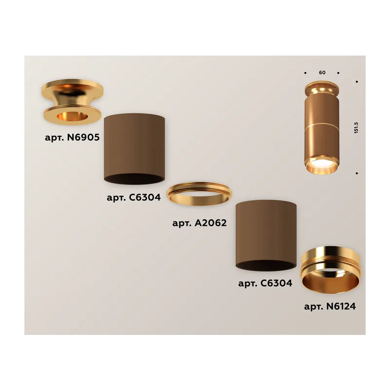 Накладной точечный светильник 1*GU5.3 (комплект) XS6304190 SCF/PYG кофе песок/золото желтое полированное MR16 GU5.3 (N6905, C6304, A2062, N6124) Ambrella Light 4