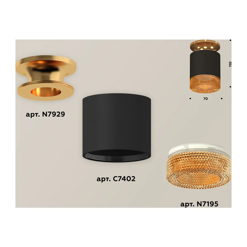 Накладной точечный светильник 1*GU5.3 (комплект) XS7402103 SBK/PYG/CF черный песок/золото желтое полированное/кофе MR16 GU5.3 (N7929, C7402, N7195) Ambrella Light 2