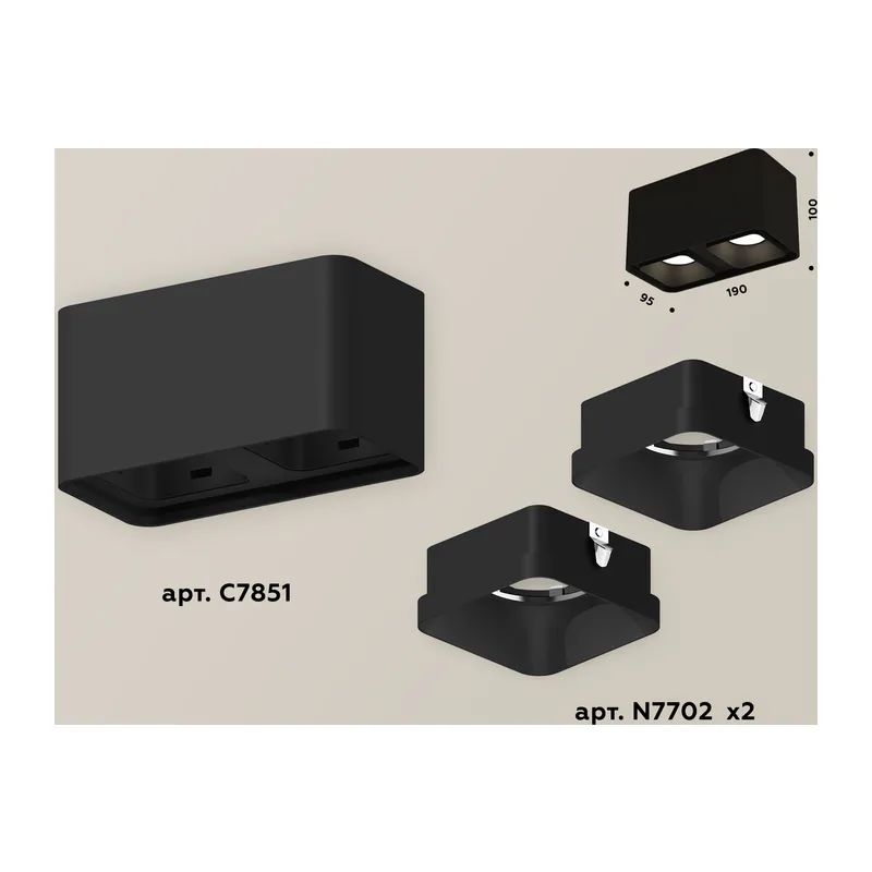 Накладной точечный светильник 2*GU5.3 (комплект) XS7851002 SBK черный песок MR16 GU5.3 (C7851, N7702) Ambrella Light 2