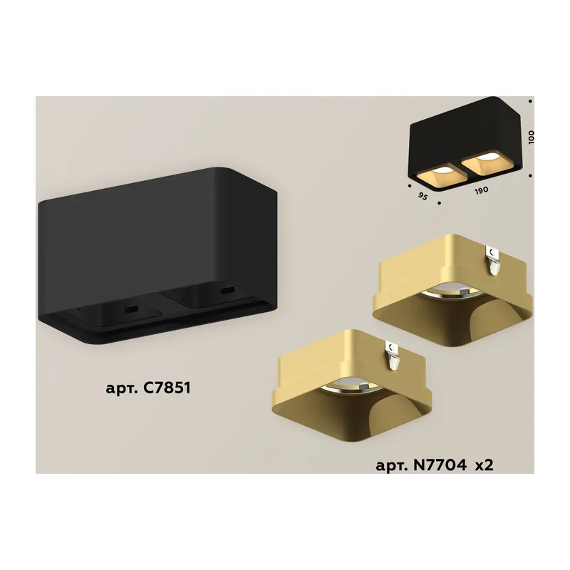 Накладной точечный светильник 2*GU5.3 (комплект) XS7851004 SBK/SGD черный песок/золото песок MR16 GU5.3 (C7851, N7704) Ambrella Light 2