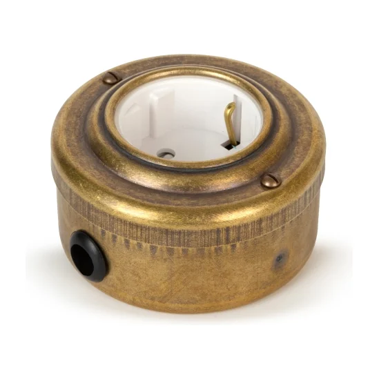 Розетка ретро с з/к и шторками 16А, Бронза, белая вставка, Vintage Brass 20101-1