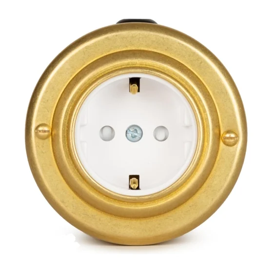 Розетка электрическая с з/к и шторками 16А, Золото белая вставка, Vintage Brass 20101-6