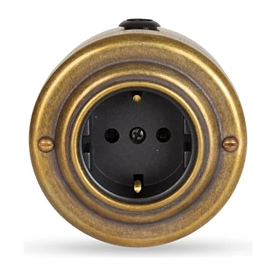 Розетка ретро с з/к и шторками 16А, Бронза, черная вставка, Vintage Brass 20105-1