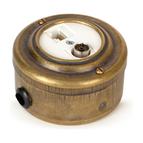 Розетка ретро информационная RJ45+TV (CAT. 5E), Бронза, белая вставка, Vintage Brass 40401-1