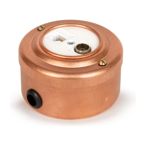 Розетка ретро информационная RJ45+TV (CAT. 5E), Медь белая вставка, Vintage Brass 40401-7