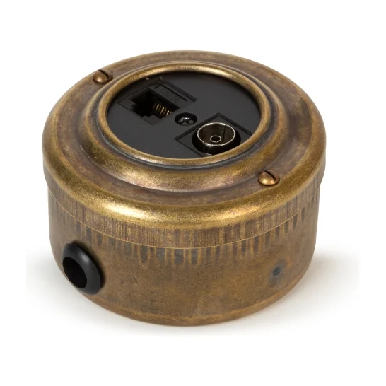 Розетка ретро информационная RJ45+TV (CAT. 5E), Бронза, черная вставка, Vintage Brass 40405-1
